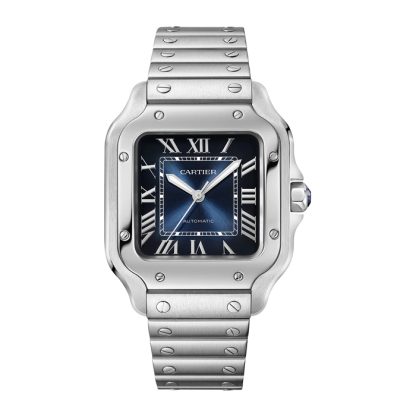 Cartier Santos de Cartier Watch Medium Model Steel Automatic Interchangeable Leather Strap WSSA0063