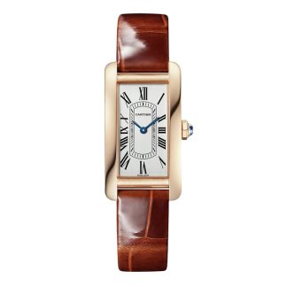 Cartier Tank Américaine Watch Small Model Quartz Movement Rose Gold Leather WGTA0133
