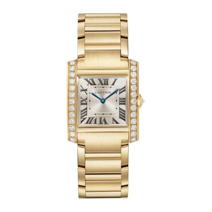 Cartier Tank Française Watch Medium Model Quartz Movement Yellow Gold Diamonds WJTA0040