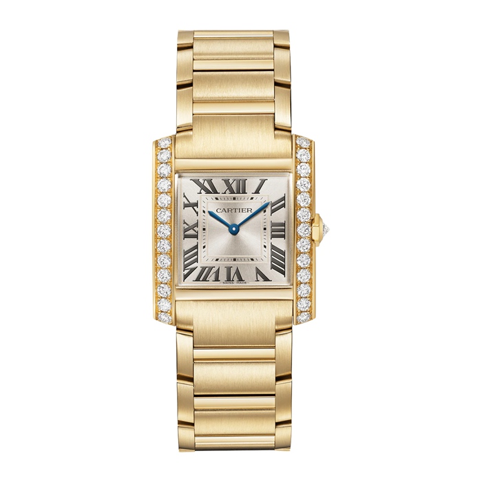 Cartier Tank Française Watch Medium Model Quartz Movement Yellow Gold Diamonds WJTA0040