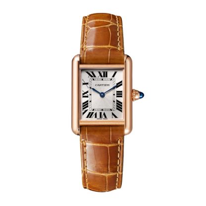 Cartier Tank Louis Cartier Watch Small Model Hand-Wound Mechanical Movement Rose Gold Leather WGTA0010