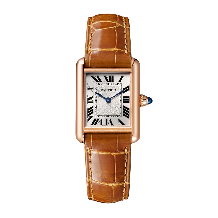 Cartier Tank Louis Cartier Watch Small Model Hand-Wound Mechanical Movement Rose Gold Leather WGTA0010