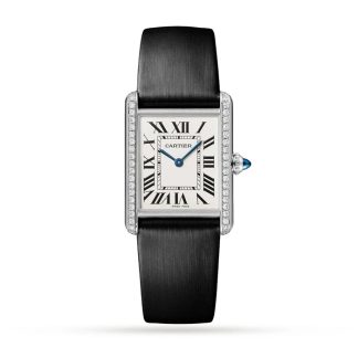 Cartier Tank Must Watch Large Model Quartz Movement Steel Diamonds W4TA0017