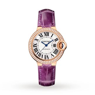 Cartier ballon Bleu De Cartier Watch 33mm Automatic Movement Rose Gold Diamonds Leather WE902066