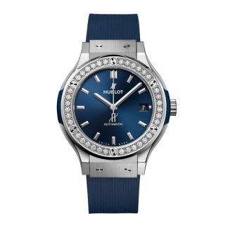 Hublot Classic Fusion Titanium Blue Diamonds 38mm Ladies Watch 565.NX.7170.RX.1204