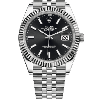 Replica Rolex Datejust 41 White Gold/Steel Black Dial Fluted Bezel 126334 Jubilee
