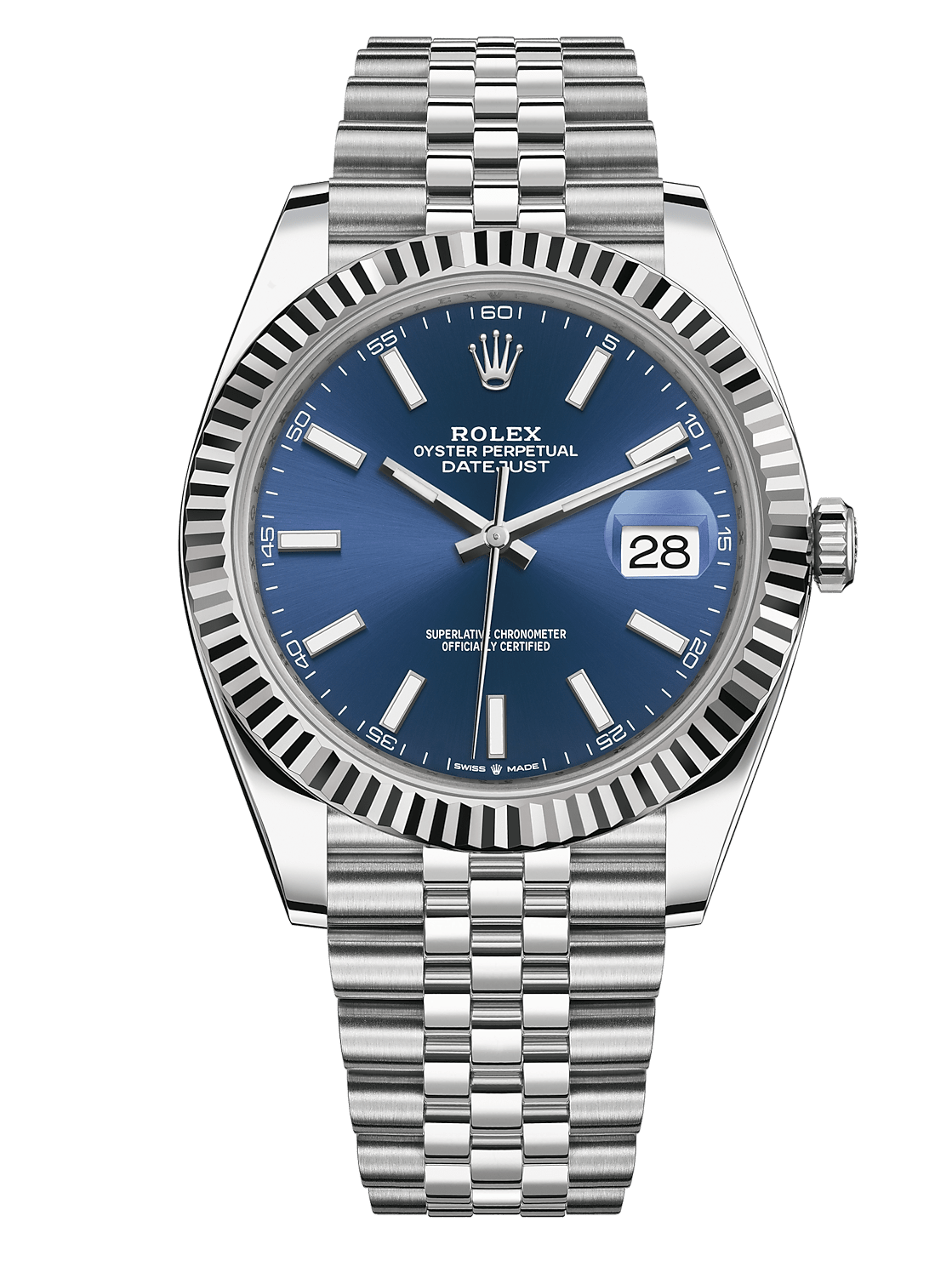 Replica Rolex Datejust 41 White Gold/Steel Blue Dial Fluted Bezel 126334 Jubilee