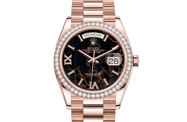 Replica Rolex Day-Date 36 Oyster 36 mm Everose gold and diamonds 128345RBR