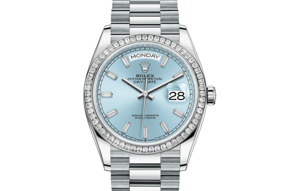Replica Rolex Day-Date 36 Oyster 36 mm platinum and diamonds 128396TBR