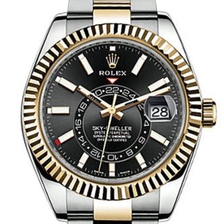 Replica Rolex Sky Dweller Black Dial Gold Bezel Two Tone Oyster 326933