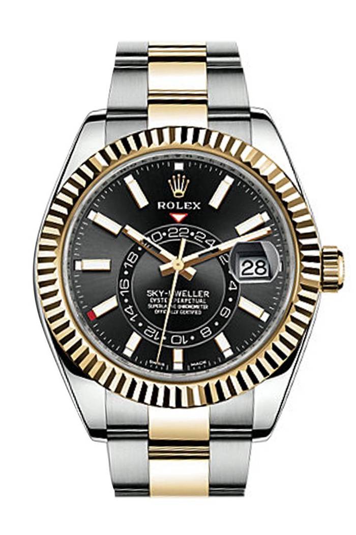 Replica Rolex Sky Dweller Black Dial Gold Bezel Two Tone Oyster 326933