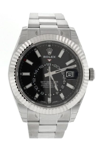 Replica Rolex Sky Dweller Black Dial White Gold Bezel Oyster 326934
