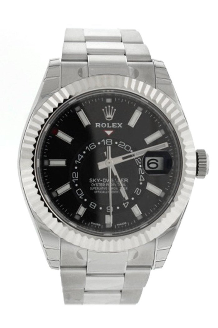 Replica Rolex Sky Dweller Black Dial White Gold Bezel Oyster 326934