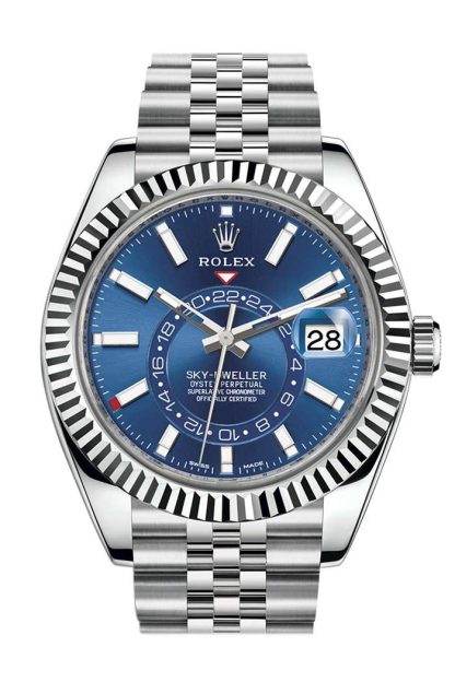 Replica Rolex Sky Dweller Blue Dial White Gold Bezel Steel Jubilee 326934