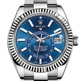 Replica Rolex Sky Dweller Blue Dial White Gold Bezel Steel Oyster 326934 NP