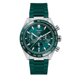 TAG Heuer Carrera Chronograph 44mm Mens Watch Green Rubber CBN2A1N.FT6238