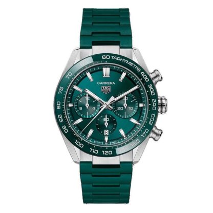 TAG Heuer Carrera Chronograph 44mm Mens Watch Green Rubber CBN2A1N.FT6238
